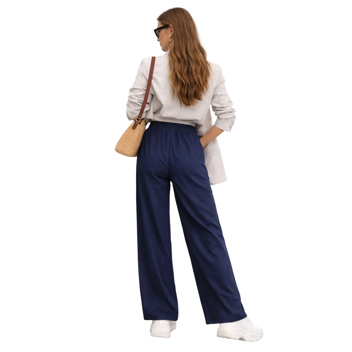 Pantaloni Palazzo Donna Vita Alta Elastico Eleganti Casual