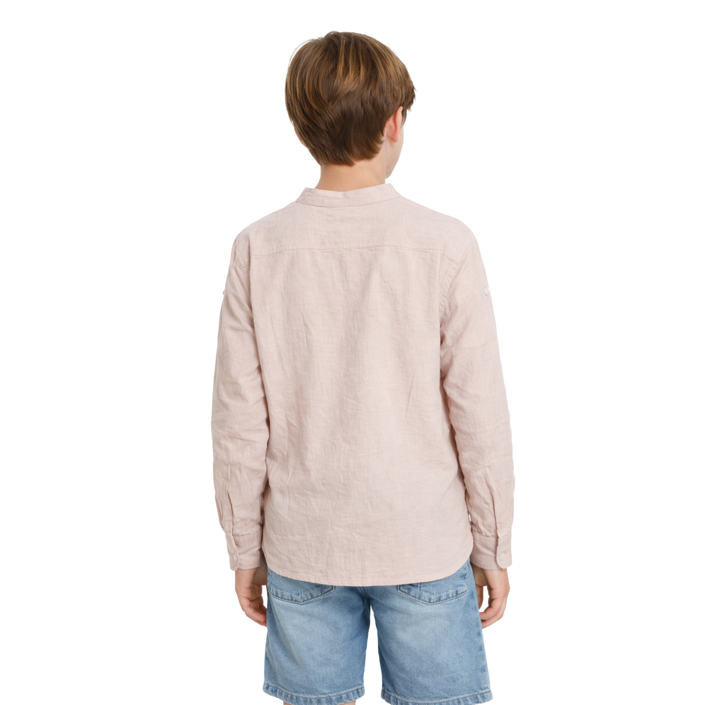 Camicia Bambino Collo Coreano Beige Cotone