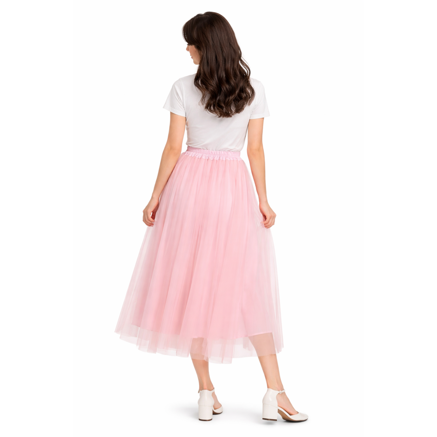 Gonna Midi in Tulle Donna con Vita Elastica e Fiocco