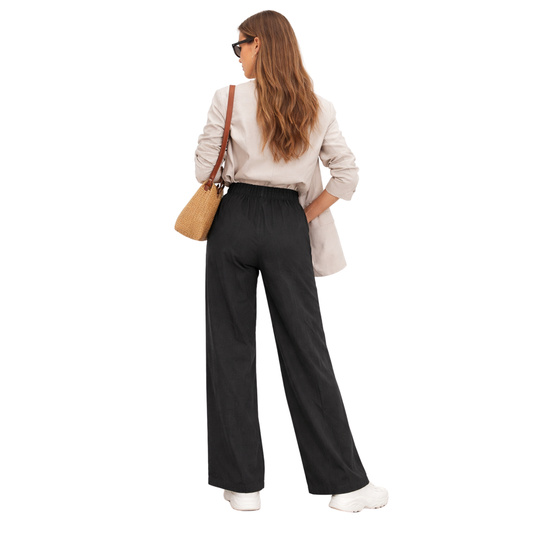 Pantaloni Palazzo Donna Vita Alta Elastico Eleganti Casual