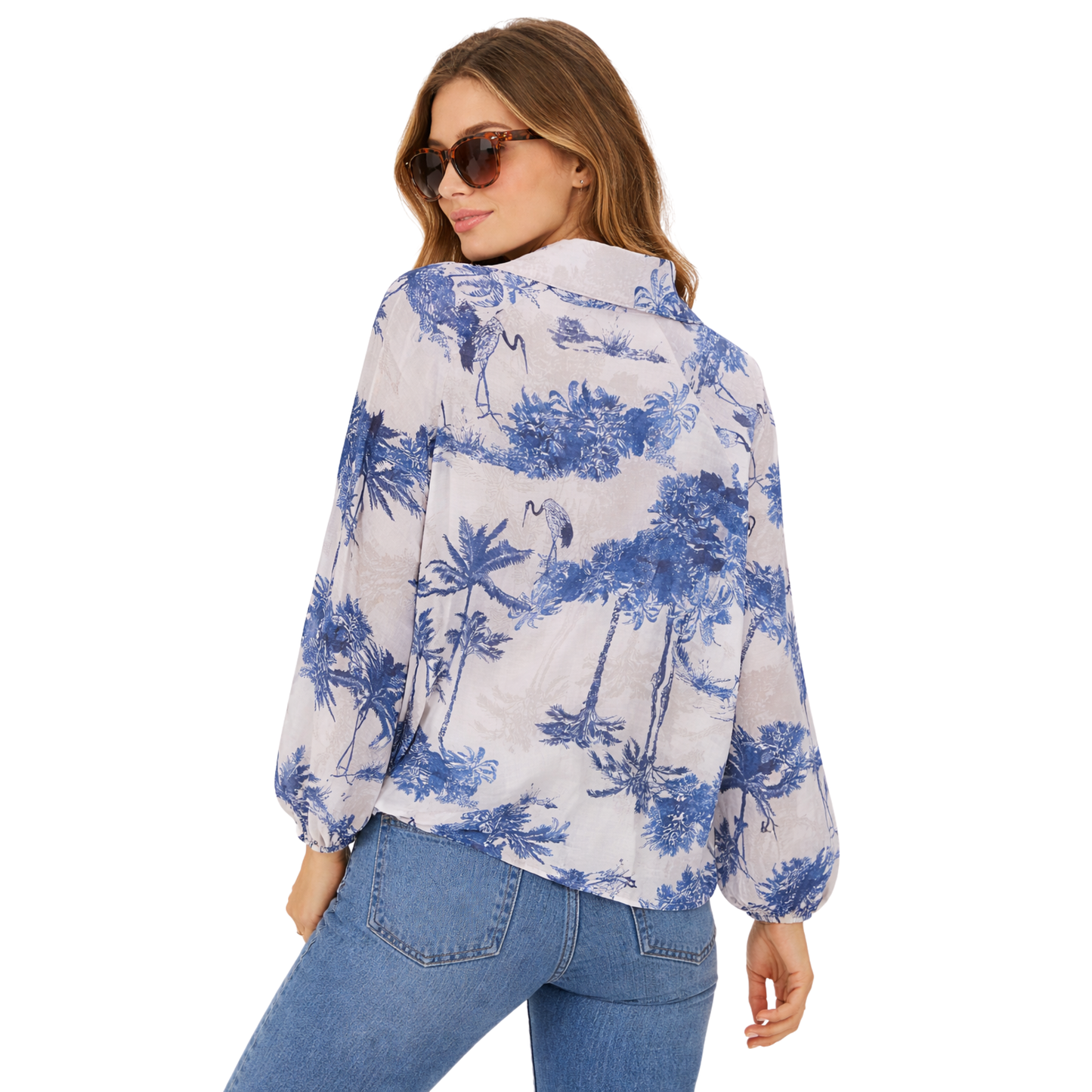 Blusa Donna Stampa Tropicale Collo Aperto