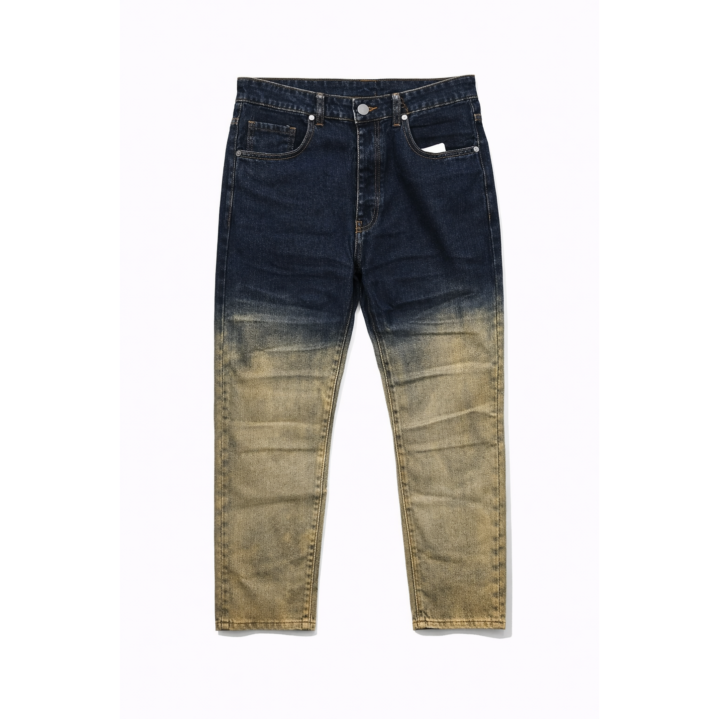 Jeans Uomo Denim Sfumato Blu-Beige Slim Fit Street Style