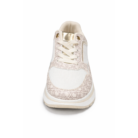 Sneakers Donna Beige Platform con Zeppa – Scarpe Casual Estive con Dettagli Oro e Strass, Suola Alta Comfort