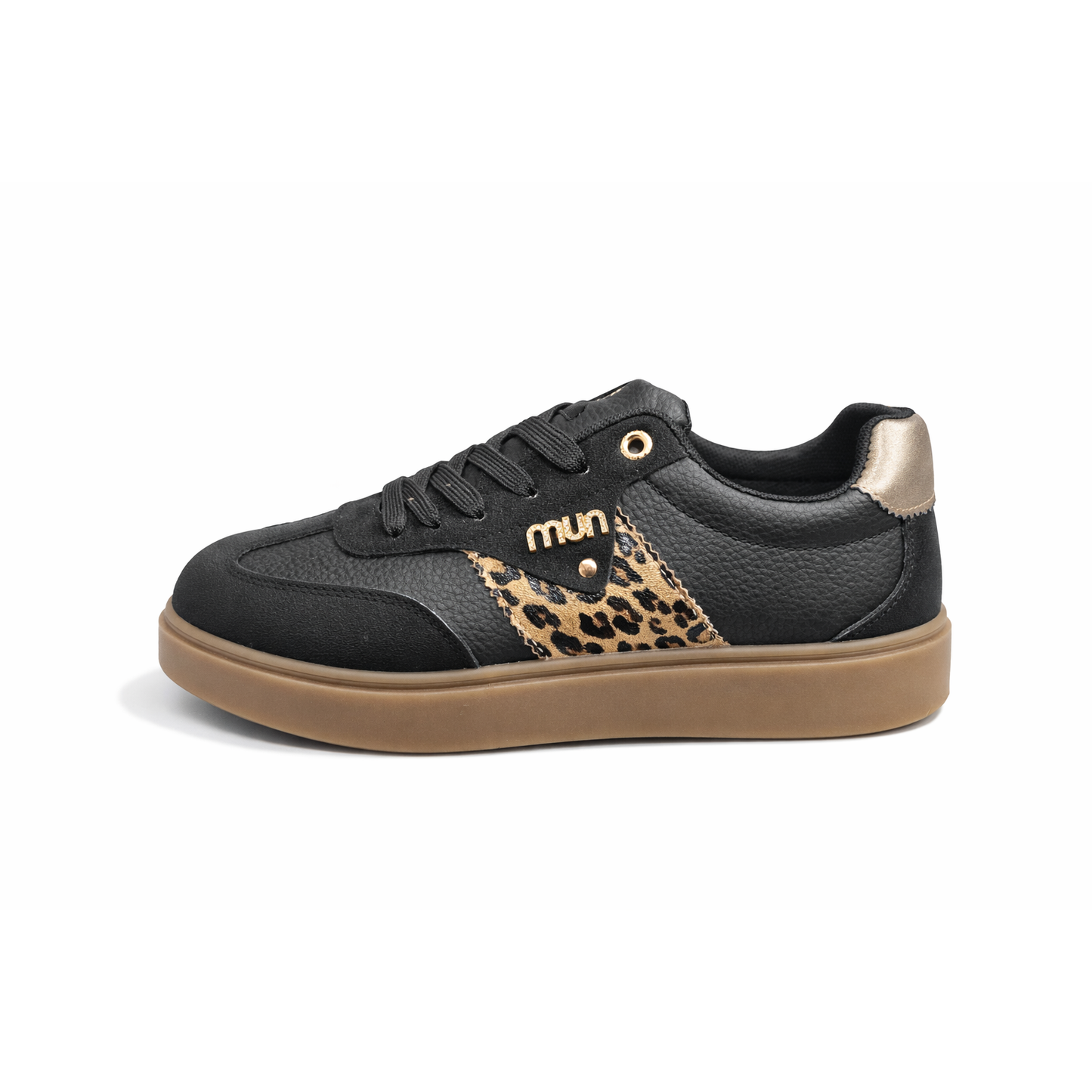 Sneakers Donna con Dettaglio Leopardato e Suola Gum – Stringate Casual con Logo Oro