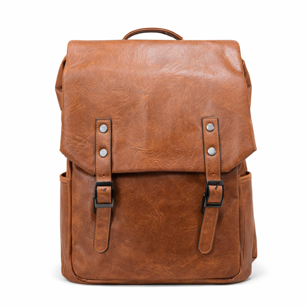 Zaino Vintage in Ecopelle Uomo Donna – Porta PC 14” con Porta USB Esterna, Doppia Zip, Tasche Laterali e Patta con Bottoni Magnetici