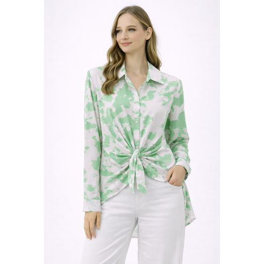 Camicia Donna Fantasia con Nodo Frontale – Blusa Elegante Casual