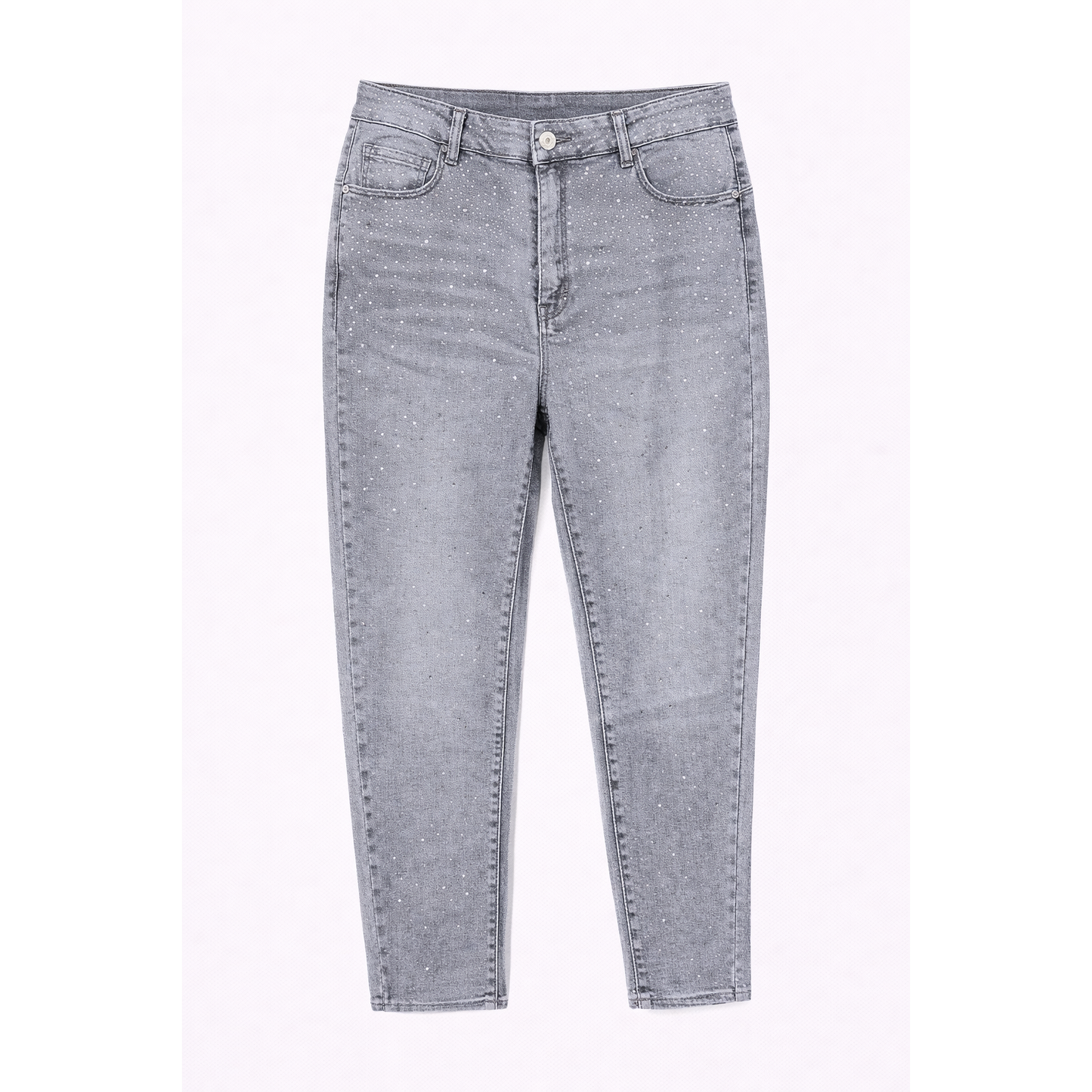 Jeans Donna Skinny Denim Chiaro con Strass – Pantaloni Elasticizzati Vita Media Eleganti Casual