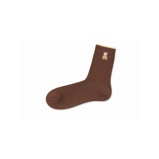 Calze Unisex a Costine con Ricamo Orsetto – Cotone Morbido, Stile Casual Trendy