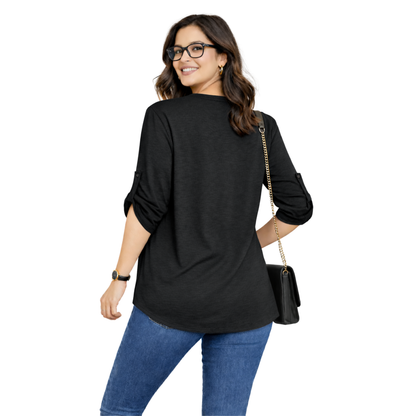 Maglia Donna con Zip Decorativa e Maniche 3/4 – Blusa Casual Elegante