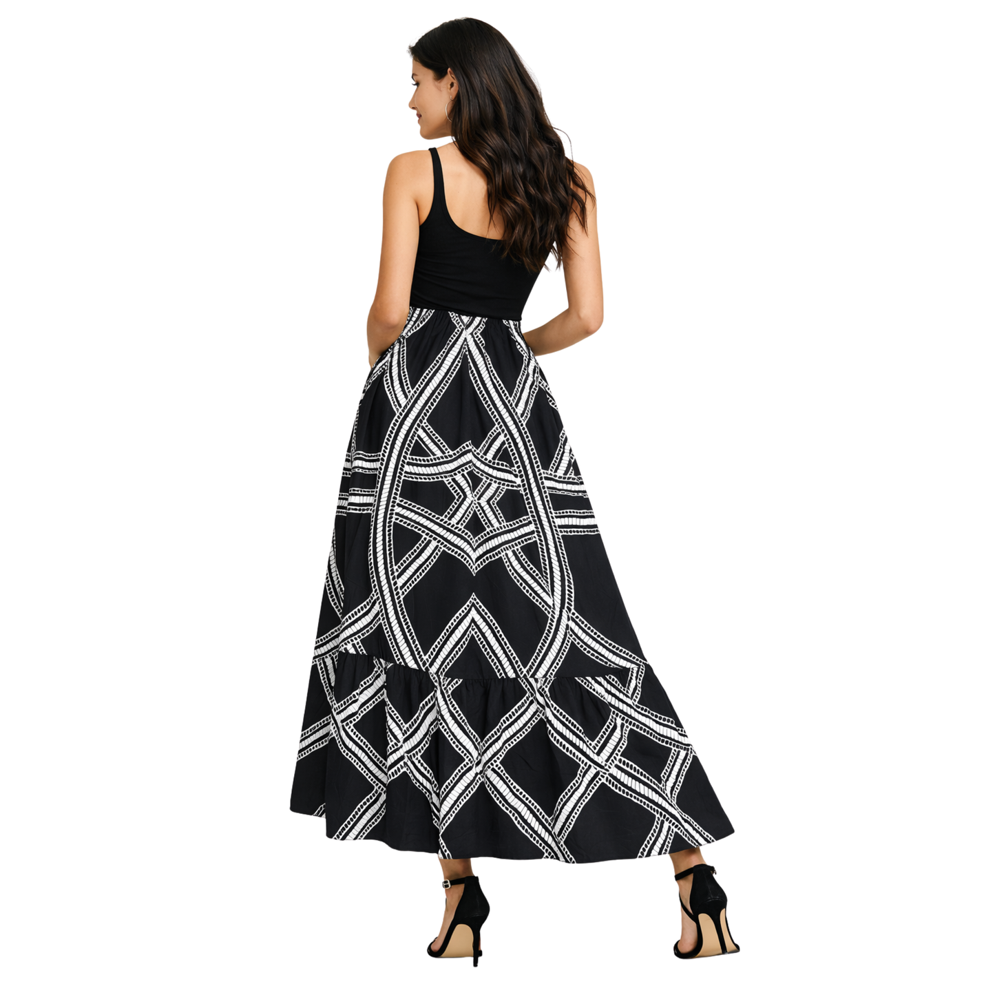 Gonna Lunga Geometrica Donna a Vita Elastica