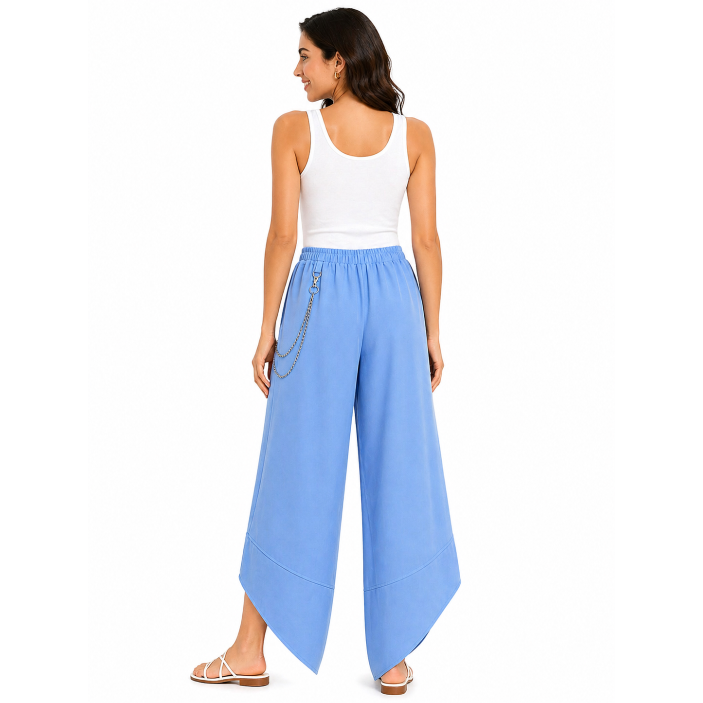 Pantaloni Donna Larghi con Catena Vita Elastico