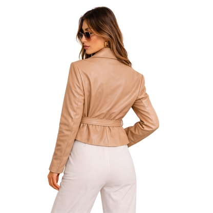 Giacca Corta Ecopelle Donna con Cintura – Slim Fit Elegante