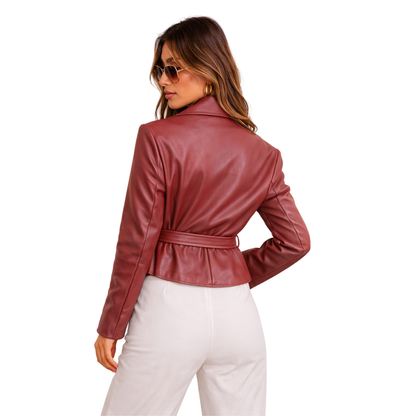 Giacca Corta Ecopelle Donna con Cintura – Slim Fit Elegante
