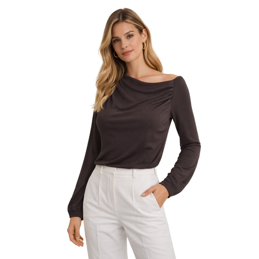 Top Donna Elegante Drappeggiato Manica Lunga