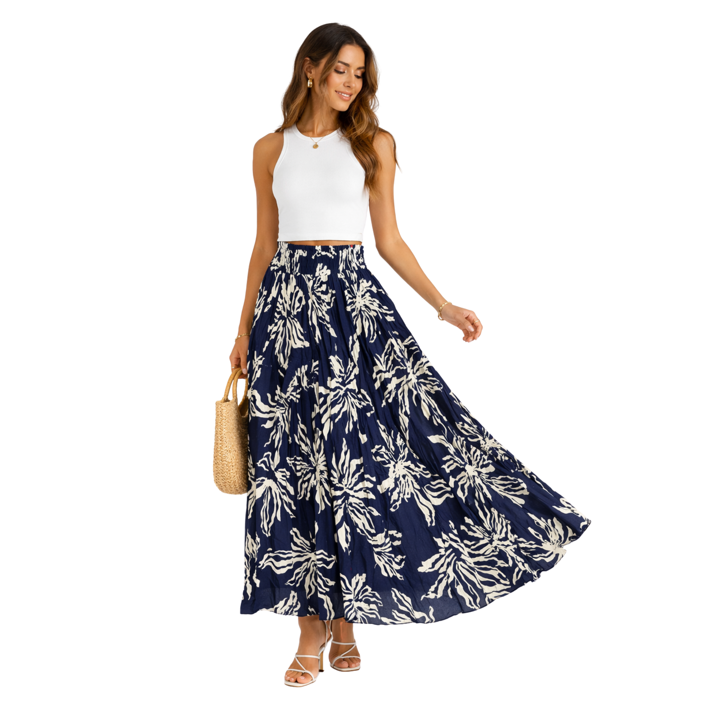 Gonna Lunga Donna Vita Alta Fluida Elegante Casual