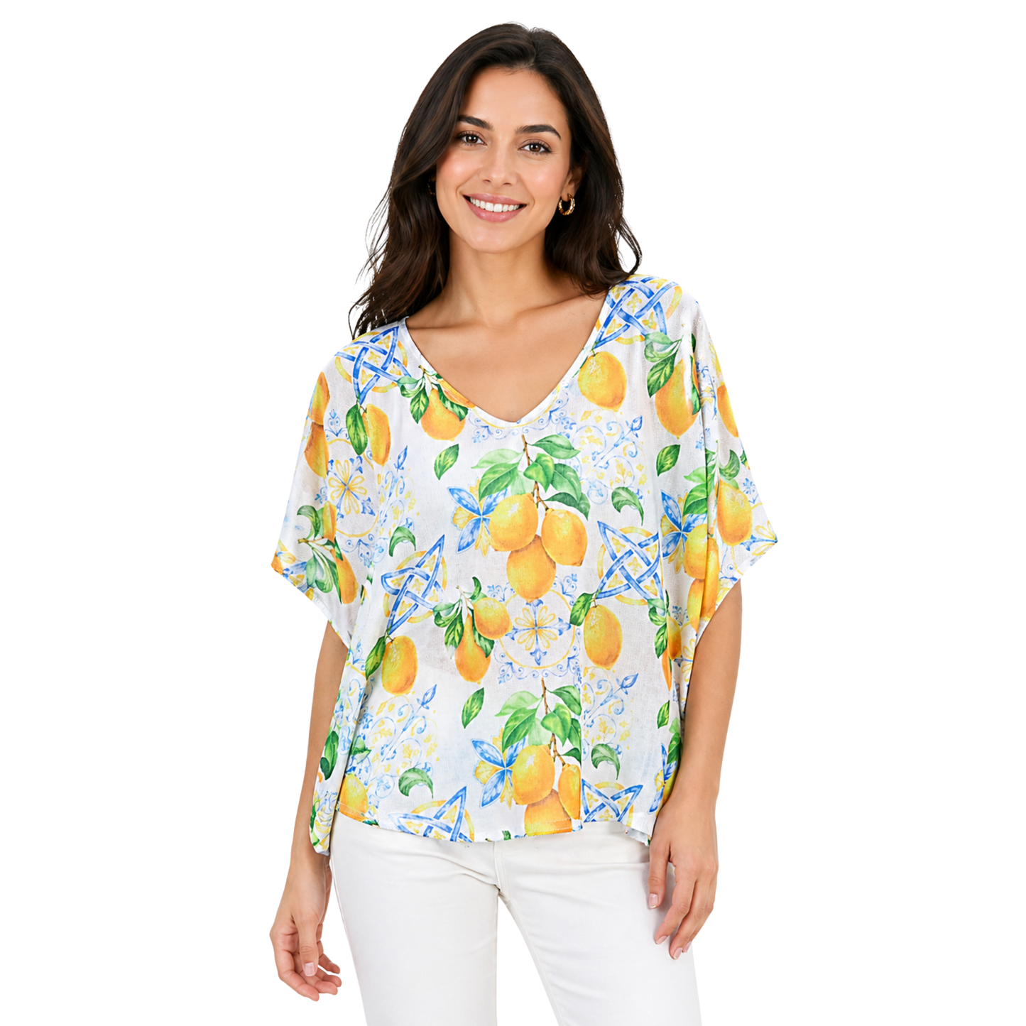 Maglia Donna Fantasia Limoni Oversize Estiva Scollo Ampio