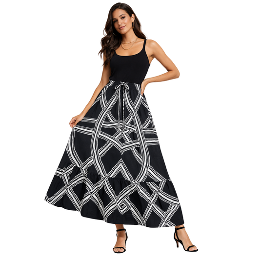 Gonna Lunga Geometrica Donna a Vita Elastica