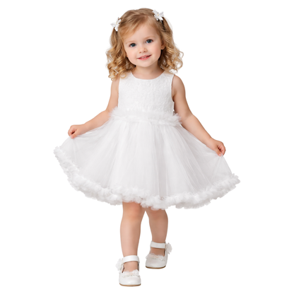 Vestito Bambina Bianco Elegante in Tulle – Cerimonia
