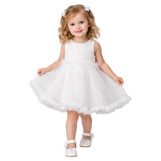 Vestito Bambina Bianco Elegante in Tulle – Cerimonia