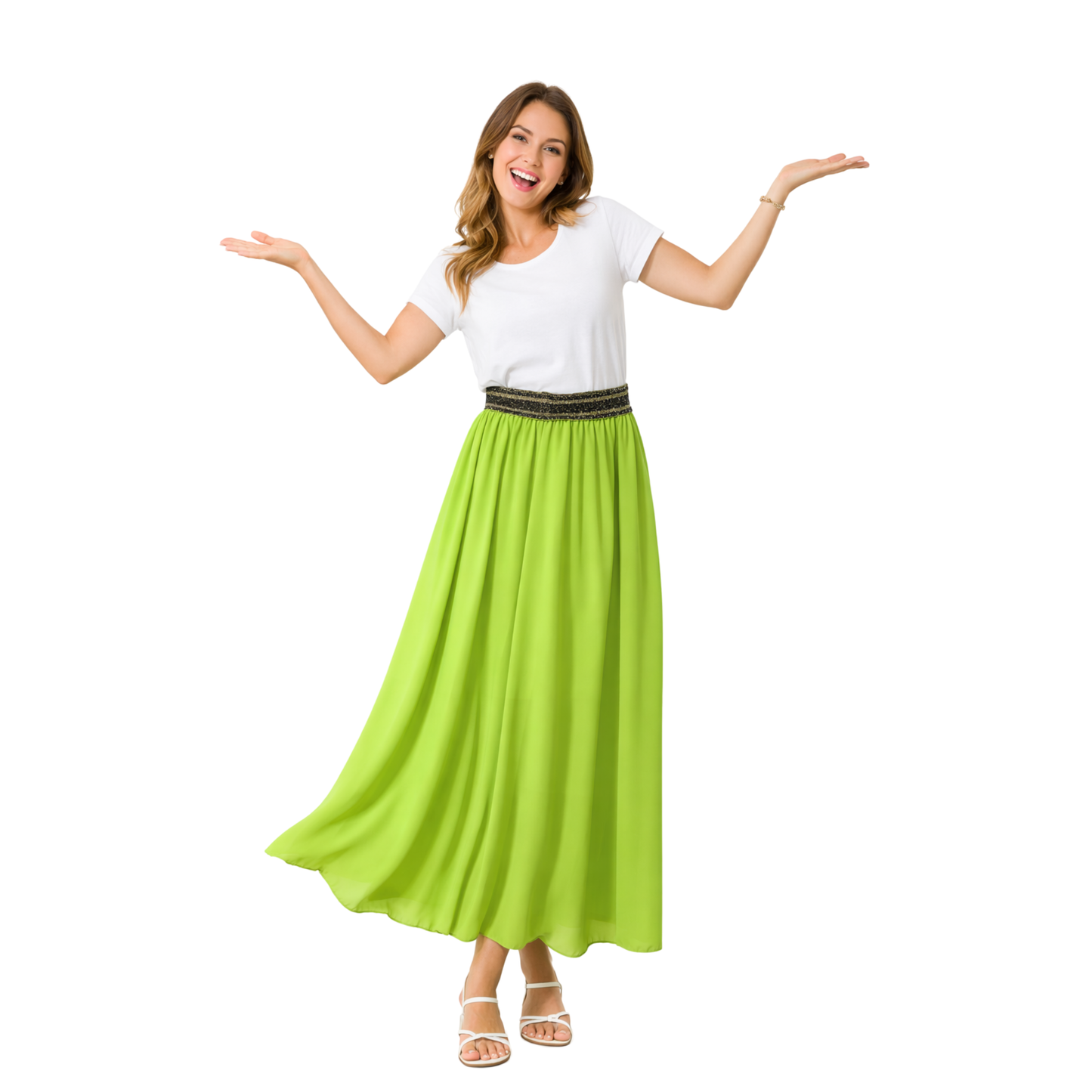 Gonna lunga fluida da donna con vita elastica brillante