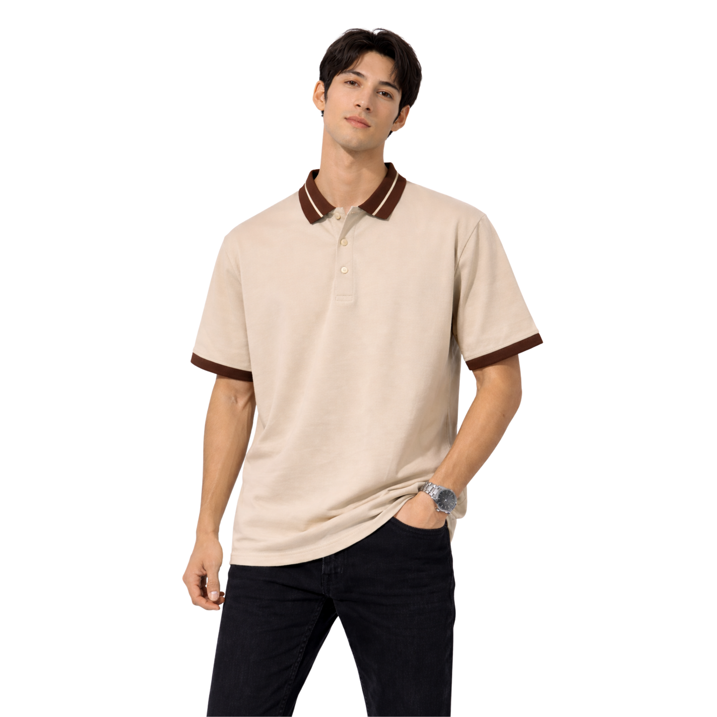 Polo Uomo Relax Fit con Colletto a Contrasto – Tessuto Elasticizzato
