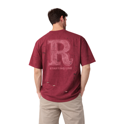 T-shirt uomo streetwear distressed “Starting Line R” – stampa vintage
