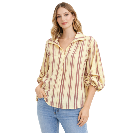 Camicia Donna a Righe con Colletto e Maniche Elastiche