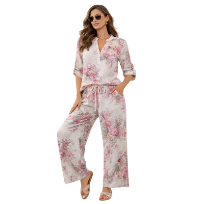 Completo Donna Floreale Casual con Pantalone Largo