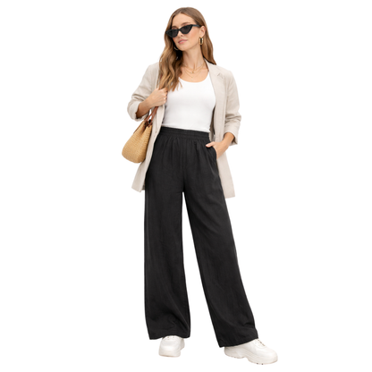 Pantaloni Palazzo Donna Vita Alta Elastico Eleganti Casual