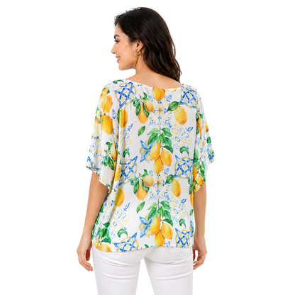 Maglia Donna Fantasia Limoni Oversize Estiva Scollo Ampio