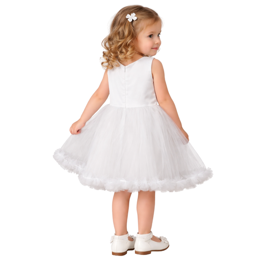 Vestito Bambina Bianco Elegante in Tulle – Cerimonia
