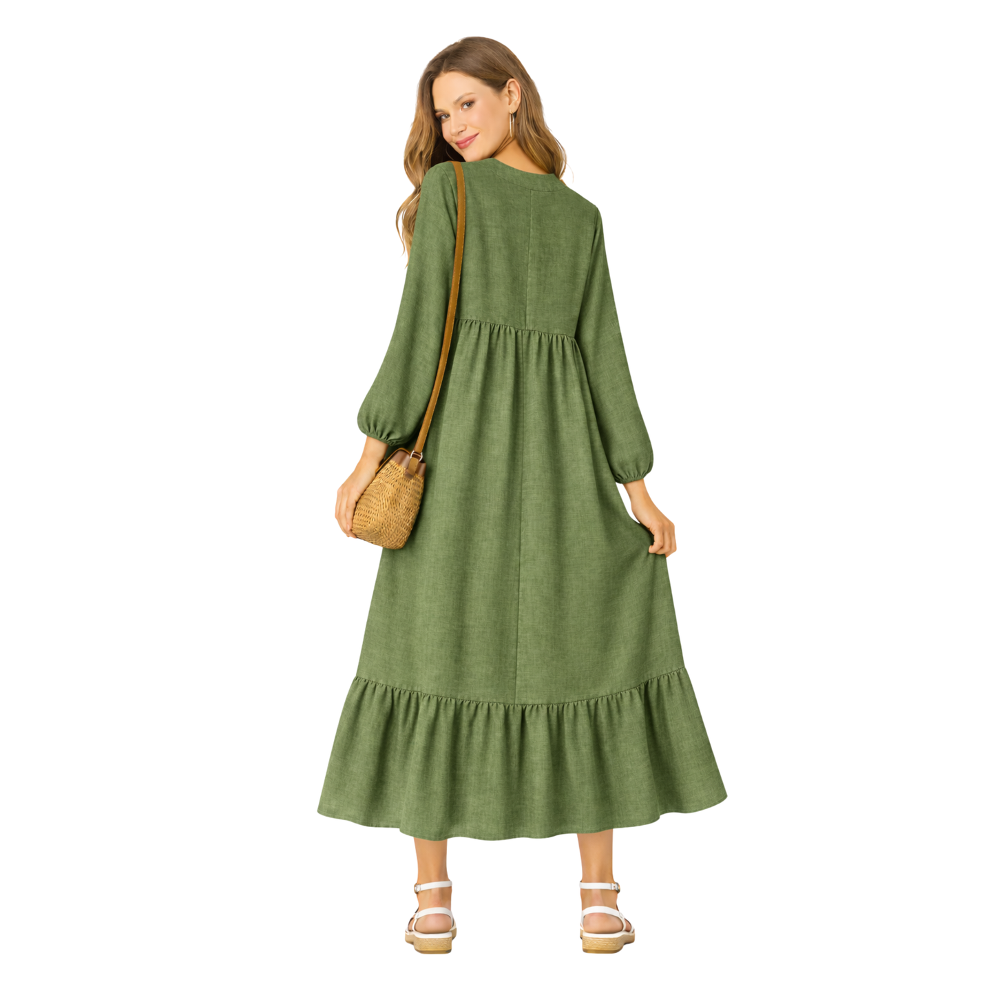 Vestito Lungo Donna Leggero con Maniche Lunghe e Taglio Morbido