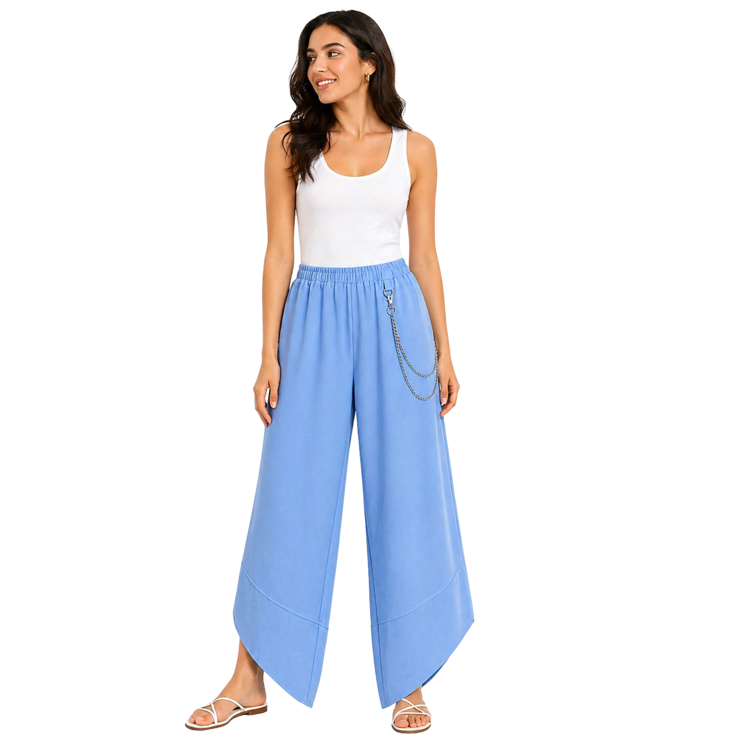 Pantaloni Donna Larghi con Catena Vita Elastico