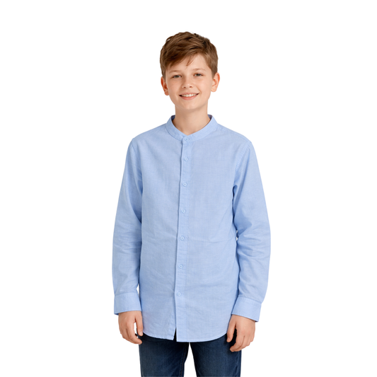 Camicia Bambino Collo Coreano in Cotone Leggero