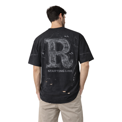 T-shirt uomo streetwear distressed “Starting Line R” – stampa vintage