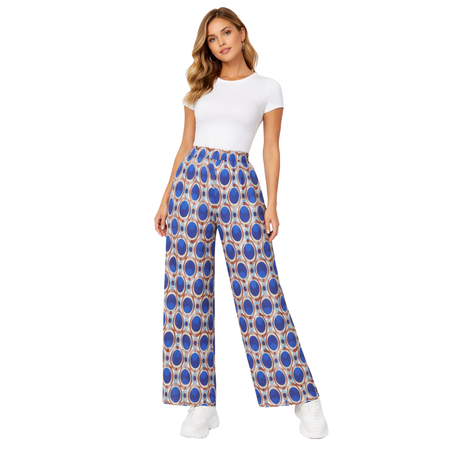 Pantaloni Donna Palazzo Vita Alta Elasticizzati Eleganti Casual