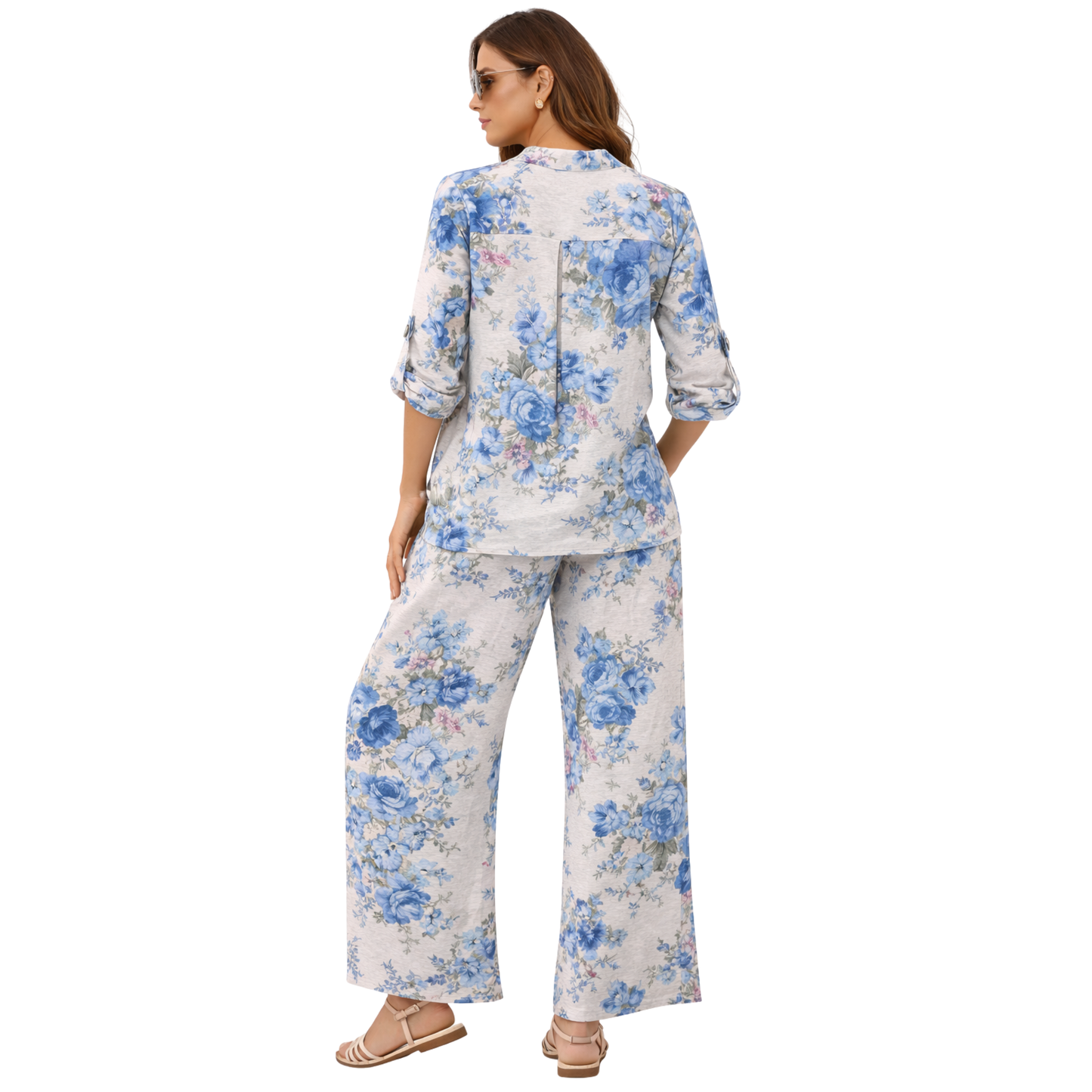 Completo Donna Floreale Casual con Pantalone Largo