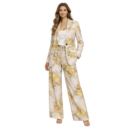 Completo Donna Floreale Elegante 2 Pezzi (Blazer + Pantalone)