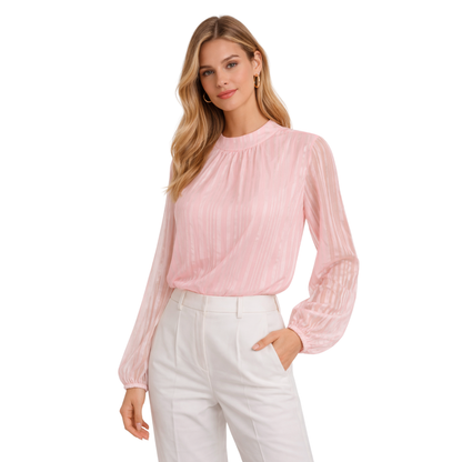 Blusa Elegante Donna Trasparenza Leggera con Maniche Velate