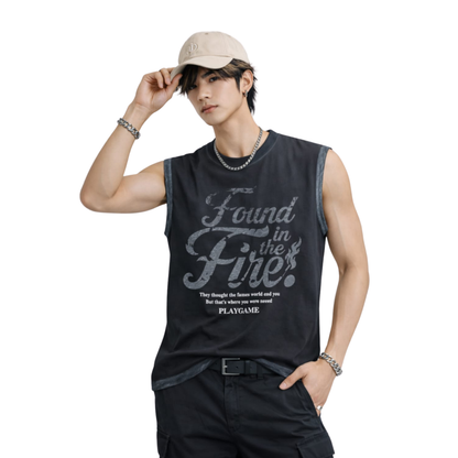 Canotta uomo stampa streetwear effetto distressed