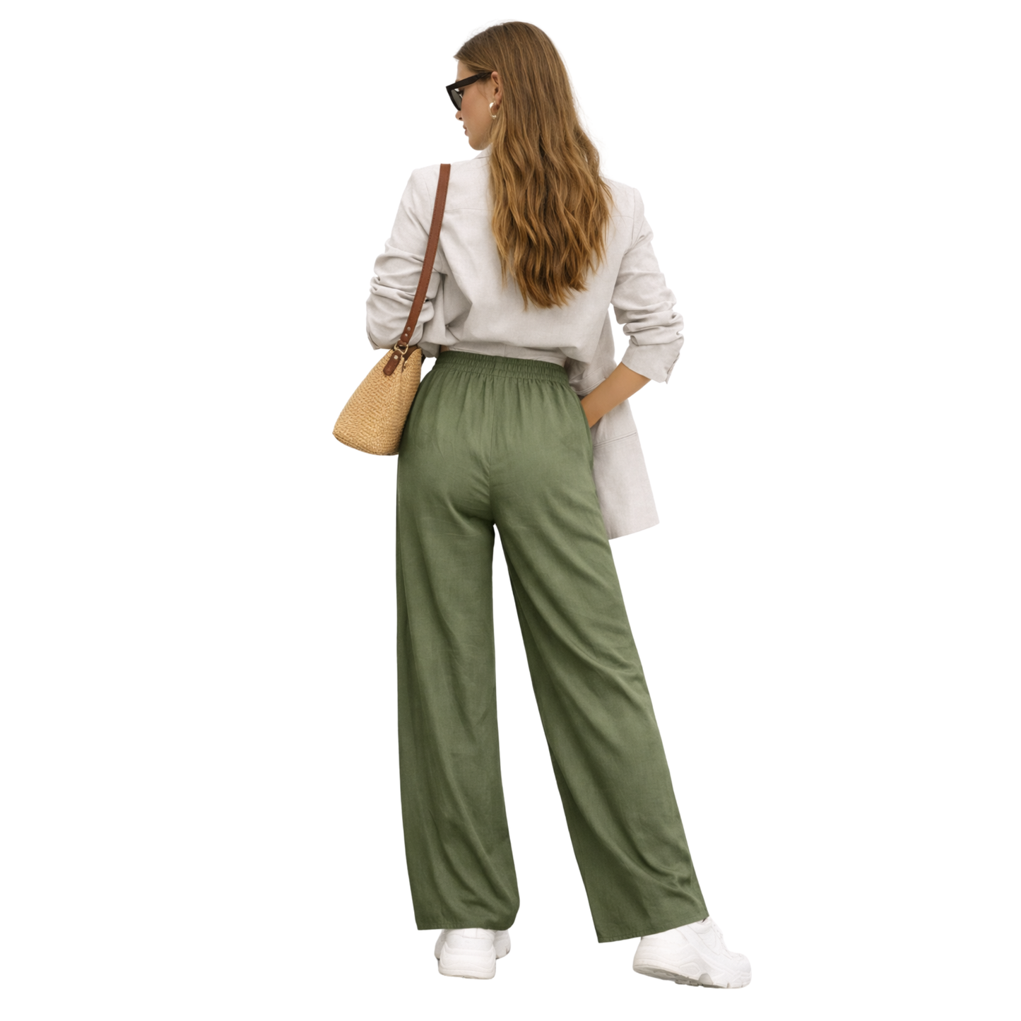 Pantaloni Palazzo Donna Vita Alta Elastico Eleganti Casual