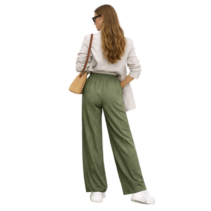 Pantaloni Palazzo Donna Vita Alta Elastico Eleganti Casual