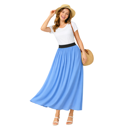 Gonna lunga fluida da donna con vita elastica brillante