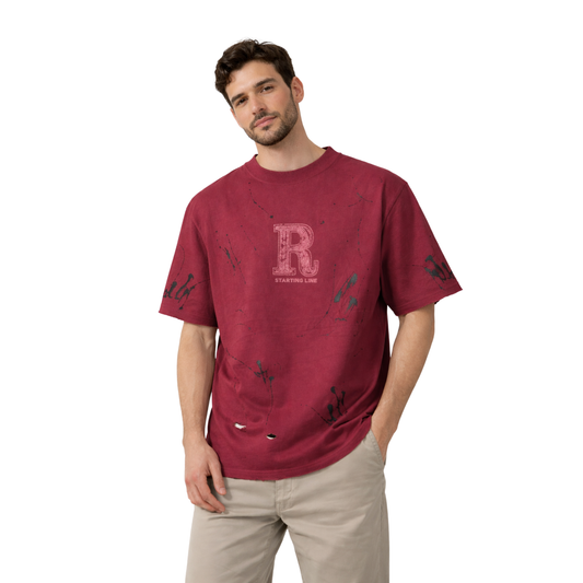 T-shirt uomo streetwear distressed “Starting Line R” – stampa vintage