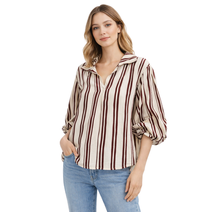 Camicia Donna a Righe con Colletto e Maniche Elastiche