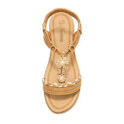Sandali Donna Decorazione Gioiello con Perle – Suola Comfort Estiva
