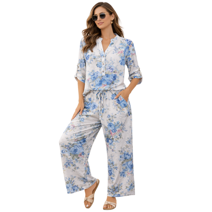 Completo Donna Floreale Casual con Pantalone Largo