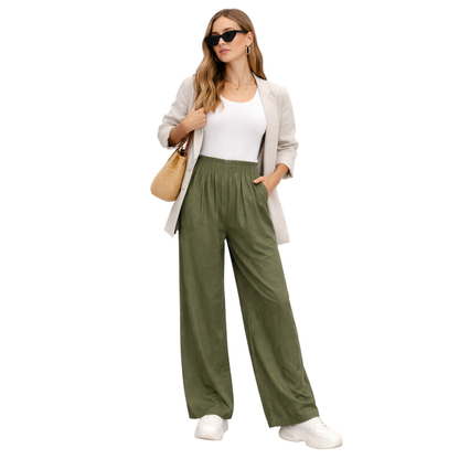 Pantaloni Palazzo Donna Vita Alta Elastico Eleganti Casual