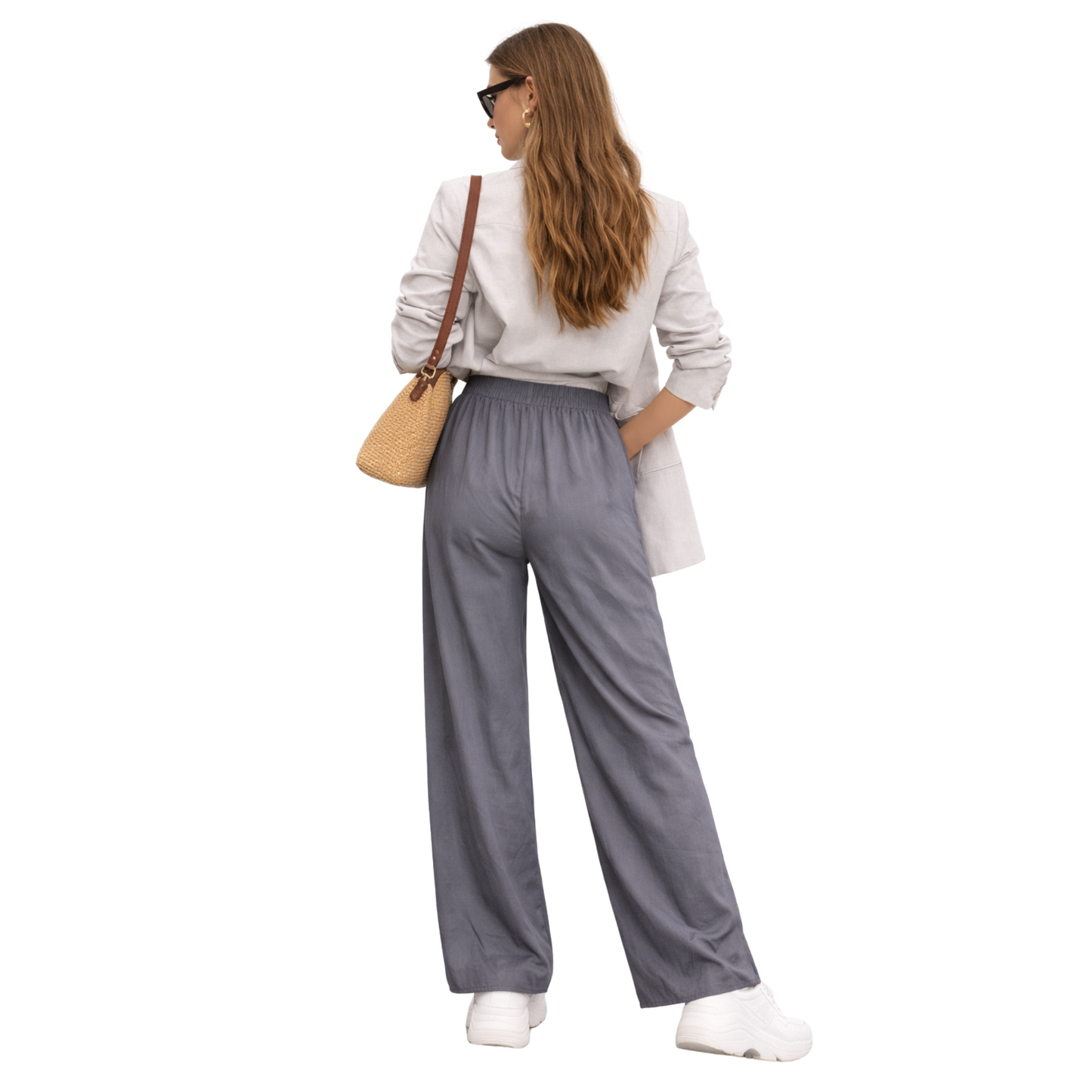 Pantaloni Palazzo Donna Vita Alta Elastico Eleganti Casual