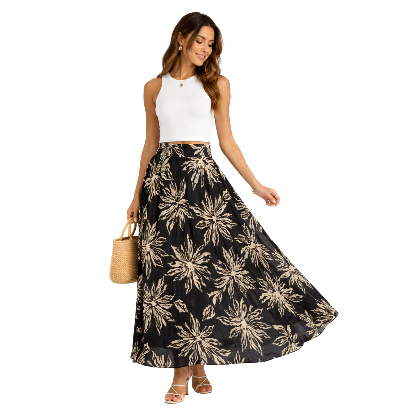 Gonna Lunga Donna Vita Alta Fluida Elegante Casual